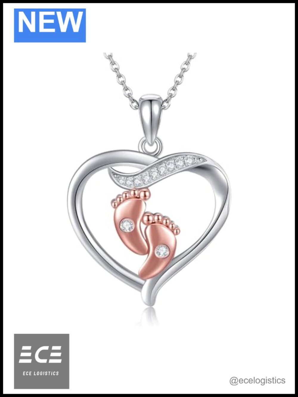 Sterling Silver Mom Necklace Heart Footprint Pendant 18 Inch